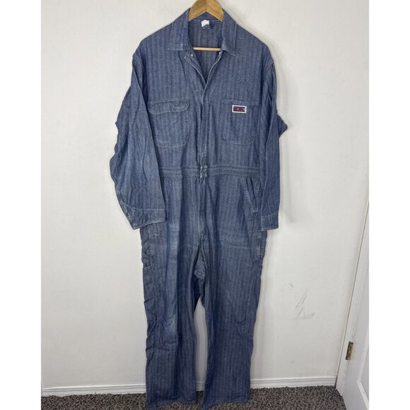 Vintage Big Mac Denim Coveralls Men 44 Made in USA Workwear Mechanic Suit - Picture 1 of 9